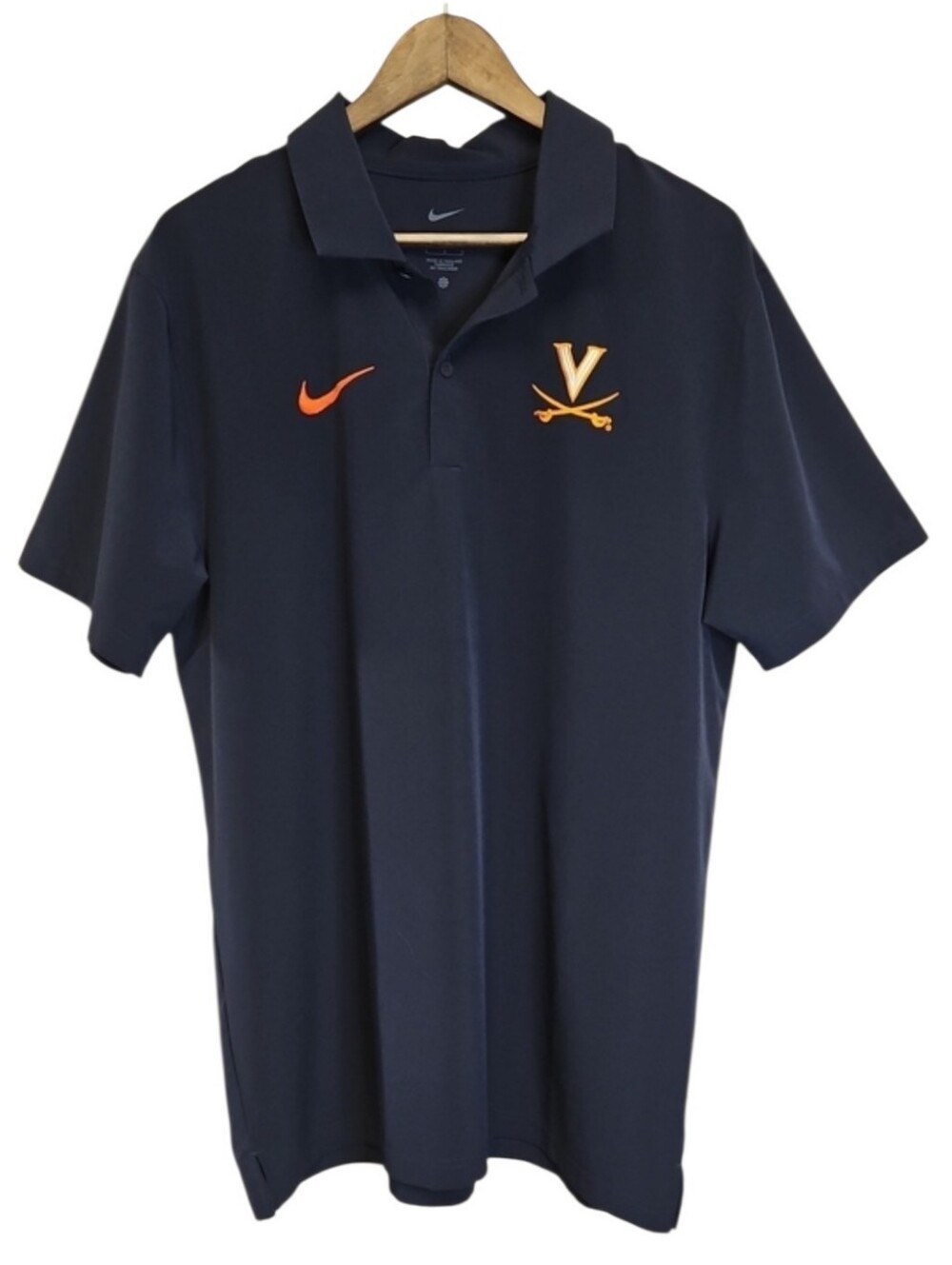 Nike Dri-fit Men’s Navy Virginia Cavaliers Polo with Orange Logo, Size Large